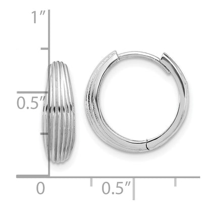 14K White Gold Polished And Grooved Hinged Hoop Earrings