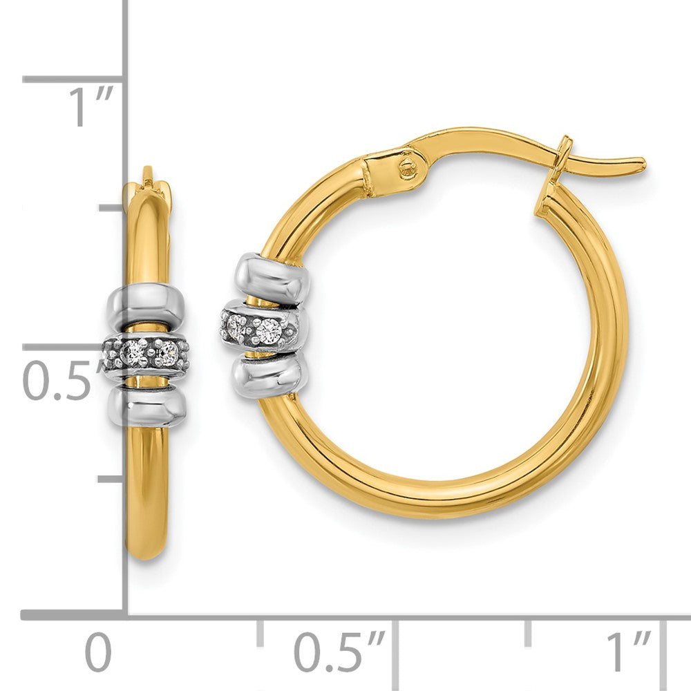 14K Two Tone Polished Cz Hoop Earrings