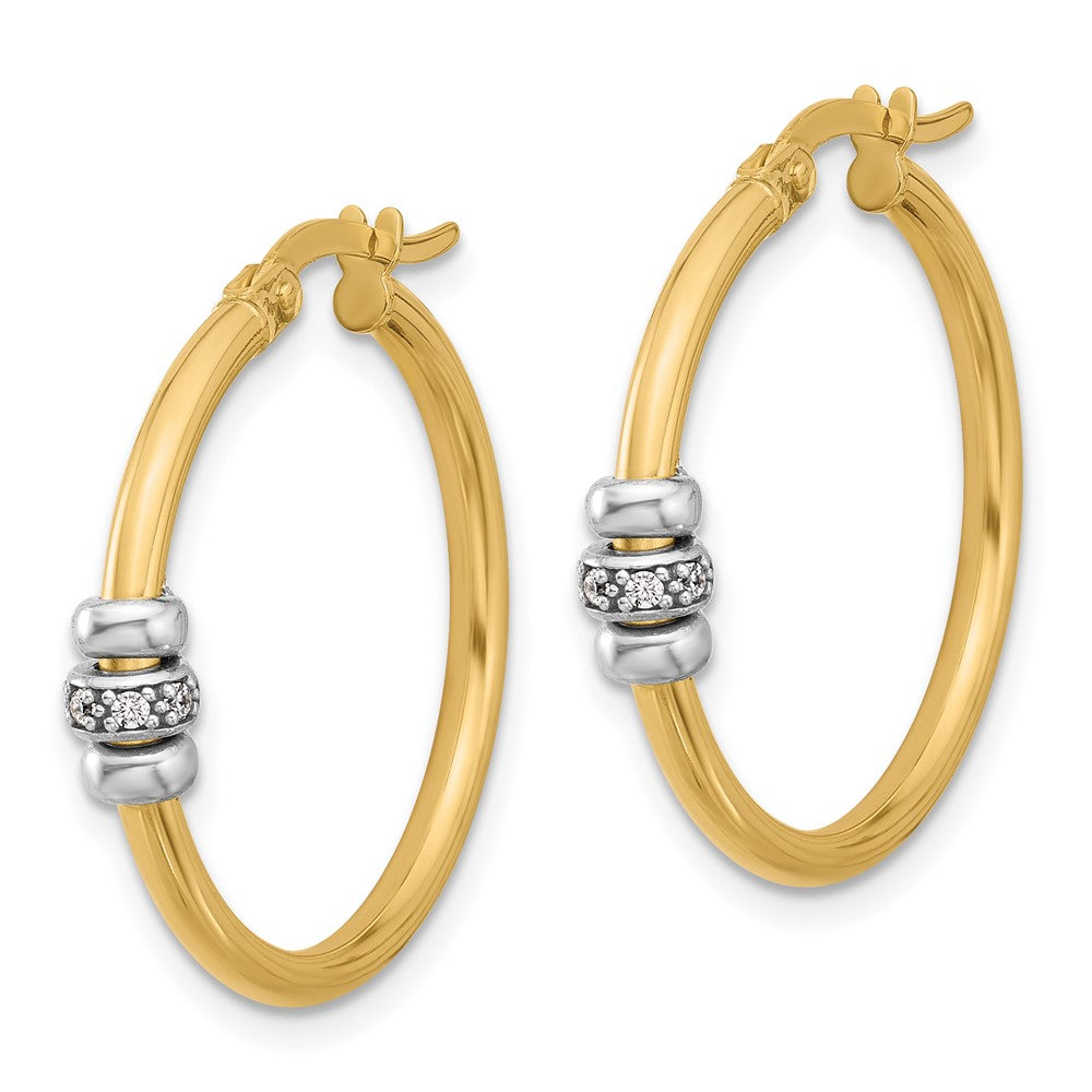 14K Two Tone Polished Cz Hoop Earrings