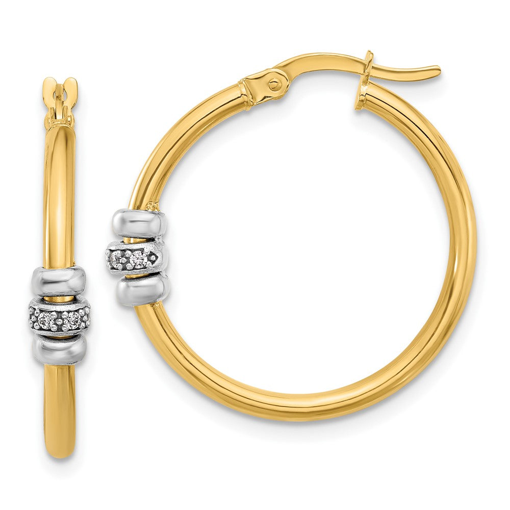 14K Two Tone Polished Cz Hoop Earrings