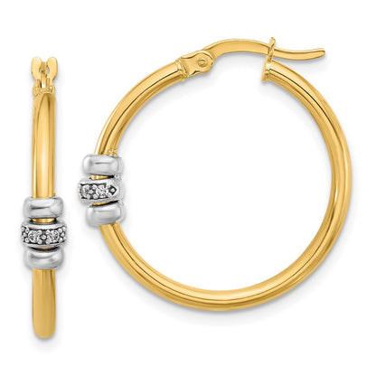 14K Two Tone Polished Cz Hoop Earrings
