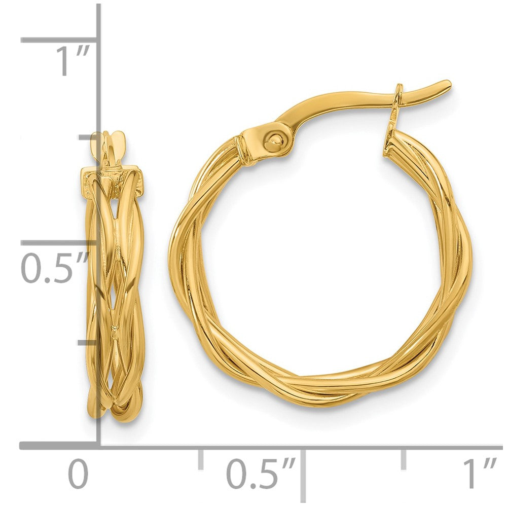 14K Yellow Gold Polished Braided Hoop Earrings