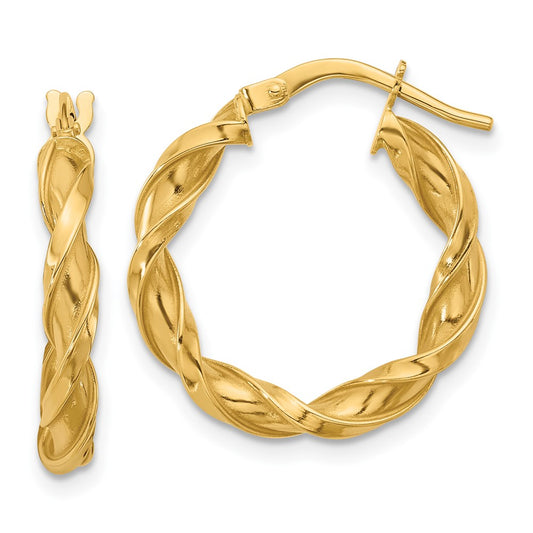 14K Yellow Gold Polished Twisted Hoop Earrings