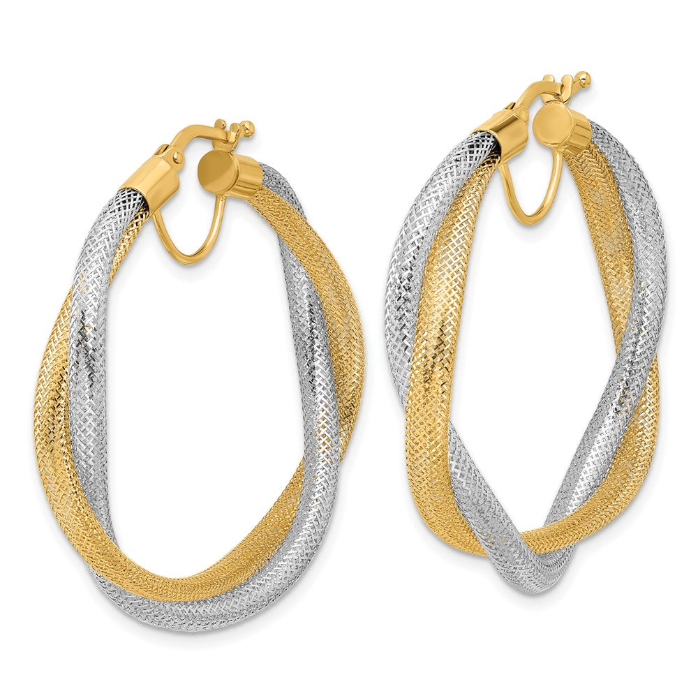 14K Yellow Gold Rhodium Braided Mesh Stretch Hoop Earrings