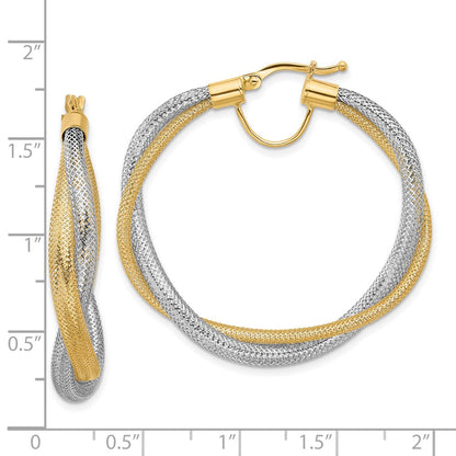14K Yellow Gold Rhodium Braided Mesh Stretch Hoop Earrings