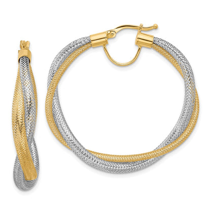 14K Yellow Gold Rhodium Braided Mesh Stretch Hoop Earrings
