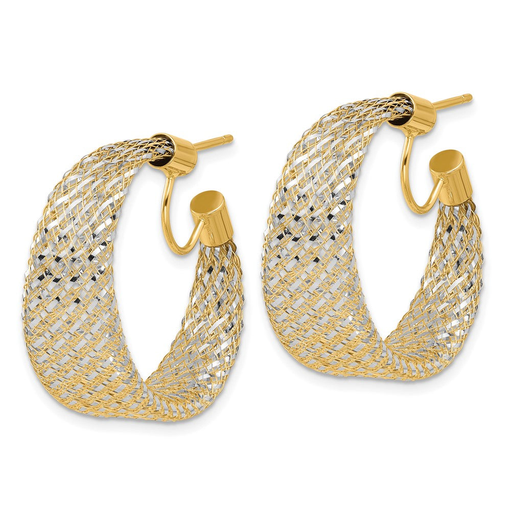 14K Yellow & Rhodium Braided Mesh Stretch Post Hoop Earrings