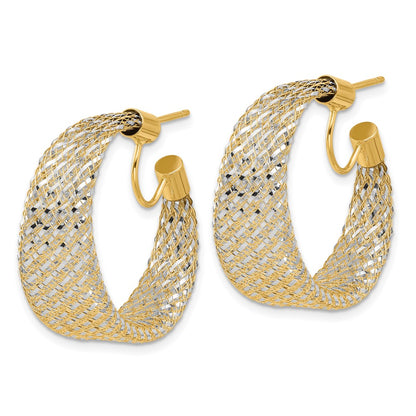 14K Yellow & Rhodium Braided Mesh Stretch Post Hoop Earrings
