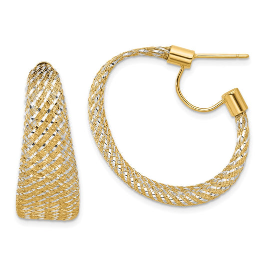 14K Yellow & Rhodium Braided Mesh Stretch Post Hoop Earrings