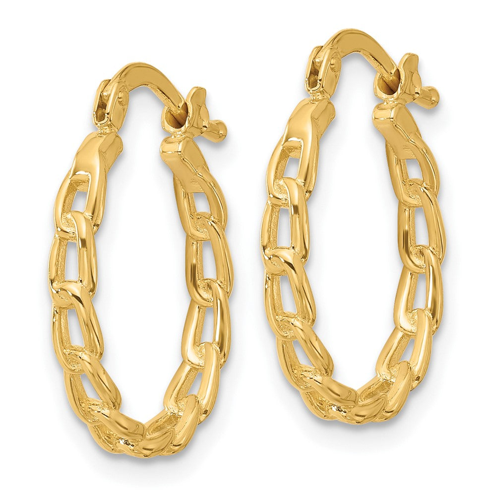 14K Yellow Gold Polished Curb Link Design Hoop Earrings