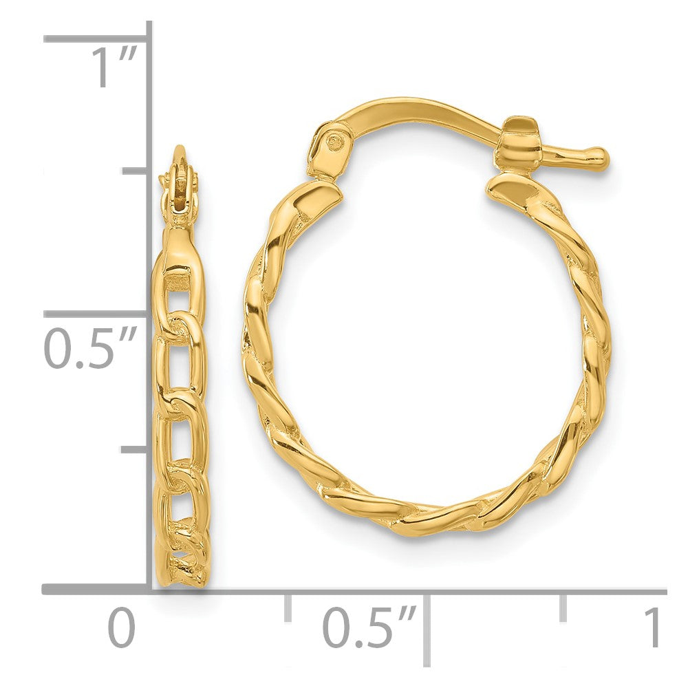 14K Yellow Gold Polished Curb Link Design Hoop Earrings