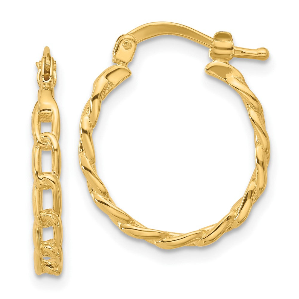 14K Yellow Gold Polished Curb Link Design Hoop Earrings