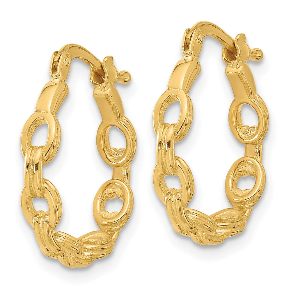 14K Yellow Gold Polished Link Design Hoop Earrings