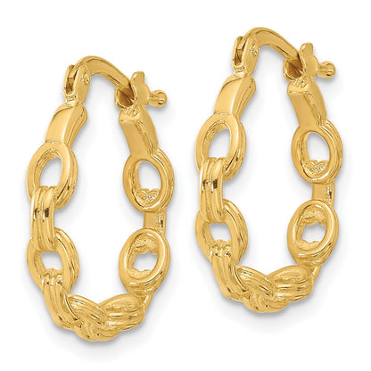 14K Yellow Gold Polished Link Design Hoop Earrings