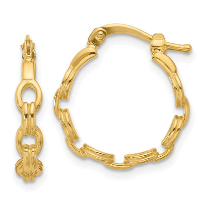 14K Yellow Gold Polished Link Design Hoop Earrings