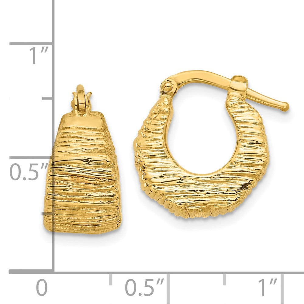 14K Yellow Gold Polished And Textured Hoop Earrings