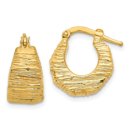 14K Yellow Gold Polished And Textured Hoop Earrings