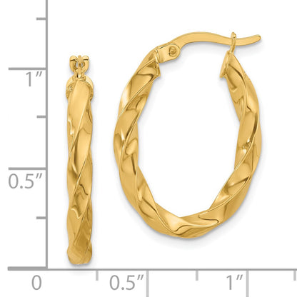14K Yellow Gold Polished Twisted Oval Hoop Earrings