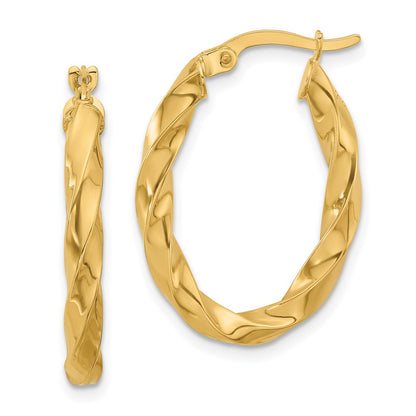 14K Yellow Gold Polished Twisted Oval Hoop Earrings