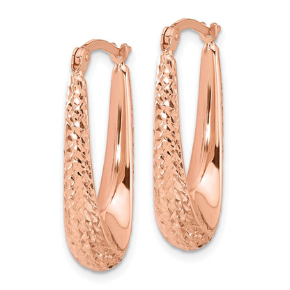 14K Rose Gold Polished And Diamond Cut Hoop Earrings