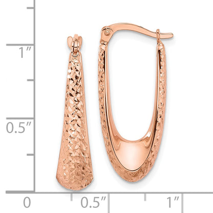 14K Rose Gold Polished And Diamond Cut Hoop Earrings