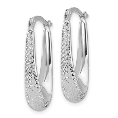 14K White Gold Polished And Diamond Cut Hoop Earrings