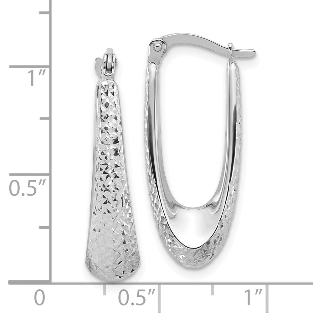 14K White Gold Polished And Diamond Cut Hoop Earrings