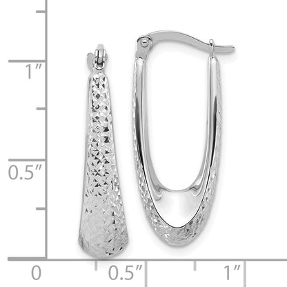 14K White Gold Polished And Diamond Cut Hoop Earrings