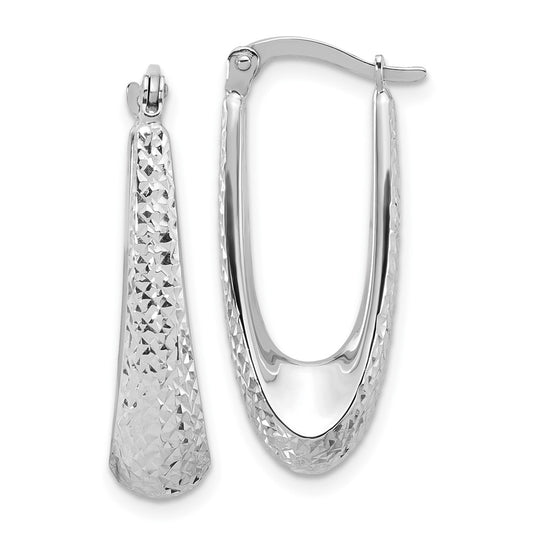 14K White Gold Polished And Diamond Cut Hoop Earrings