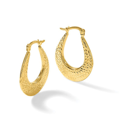 14K Yellow Gold Polished And Diamond Cut Hoop Earrings