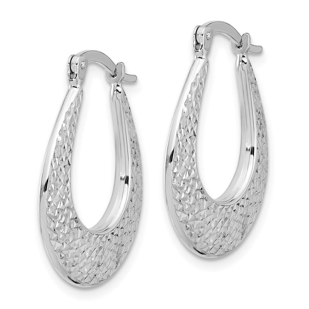 14K White Gold Polished And Diamond Cut Hoop Earrings