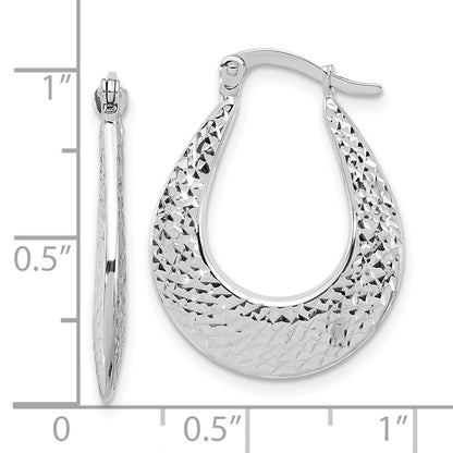 14K White Gold Polished And Diamond Cut Hoop Earrings