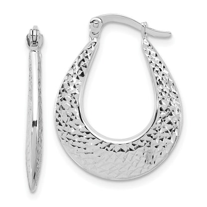 14K White Gold Polished And Diamond Cut Hoop Earrings