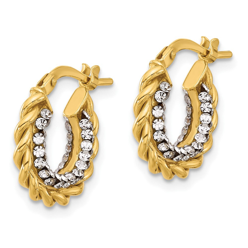 14K Yellow Gold Polished With Crystals Twisted Hoop Earrings