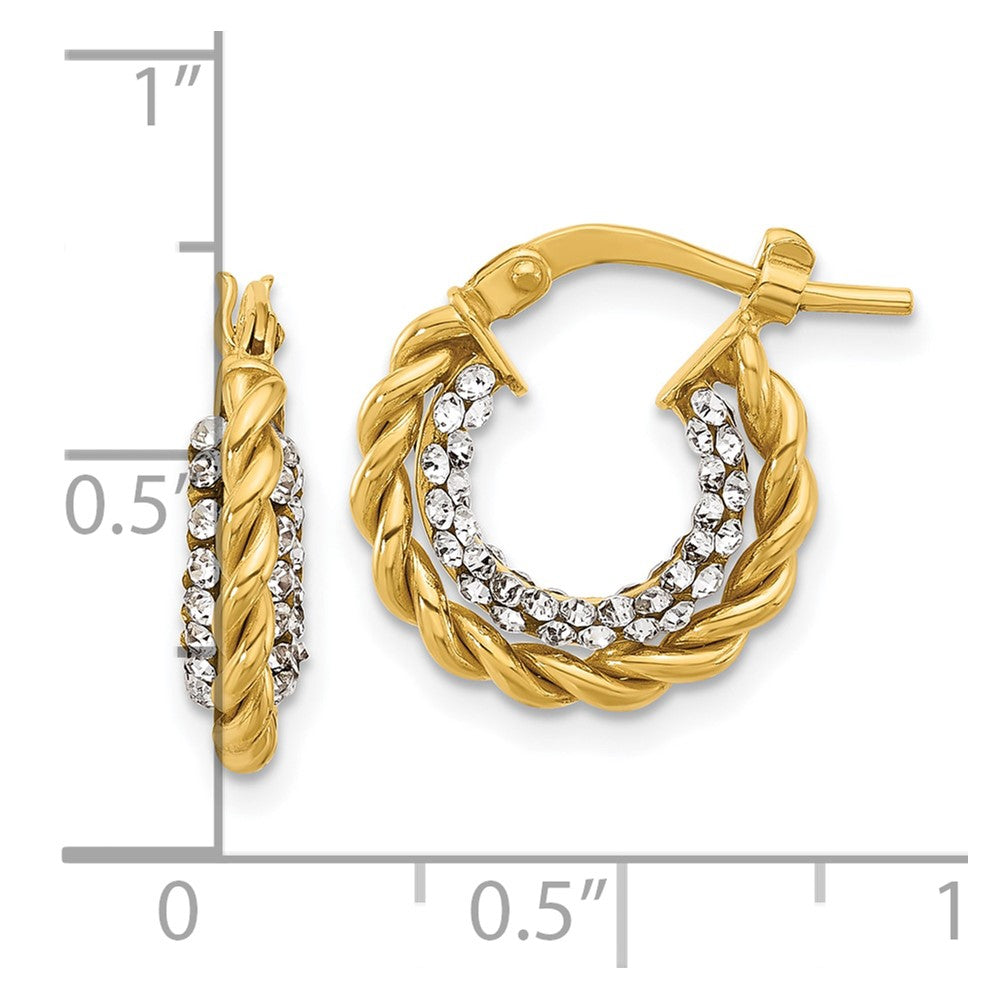 14K Yellow Gold Polished With Crystals Twisted Hoop Earrings