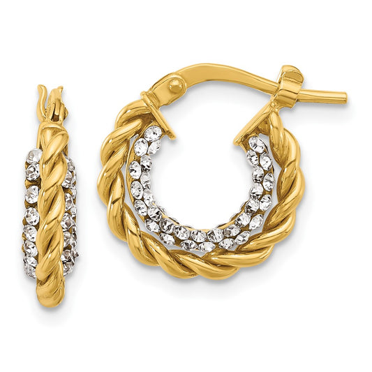 14K Yellow Gold Polished With Crystals Twisted Hoop Earrings