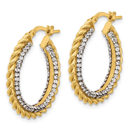 14K Yellow Gold Polished With Crystals Twisted Hoop Earrings