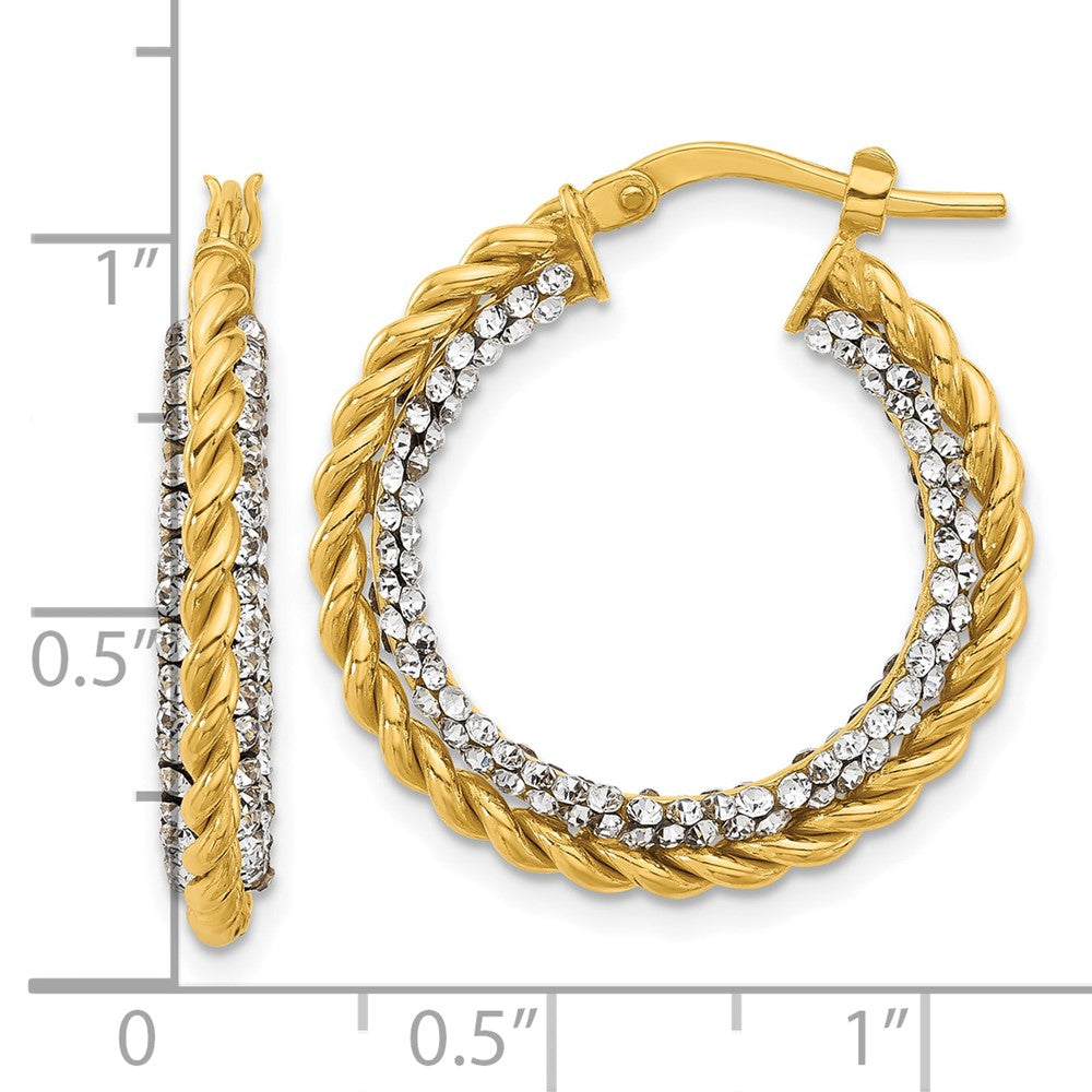 14K Yellow Gold Polished With Crystals Twisted Hoop Earrings