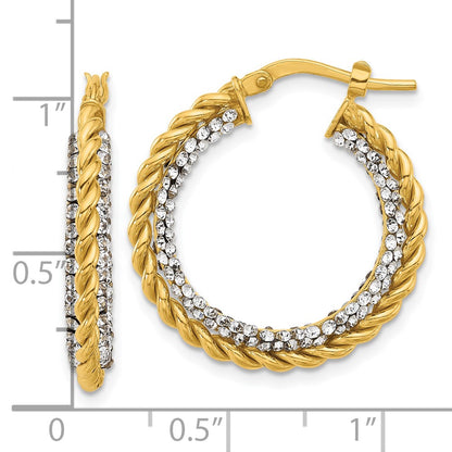 14K Yellow Gold Polished With Crystals Twisted Hoop Earrings