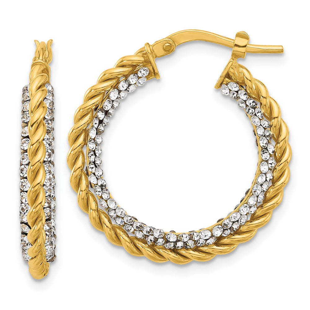 14K Yellow Gold Polished With Crystals Twisted Hoop Earrings