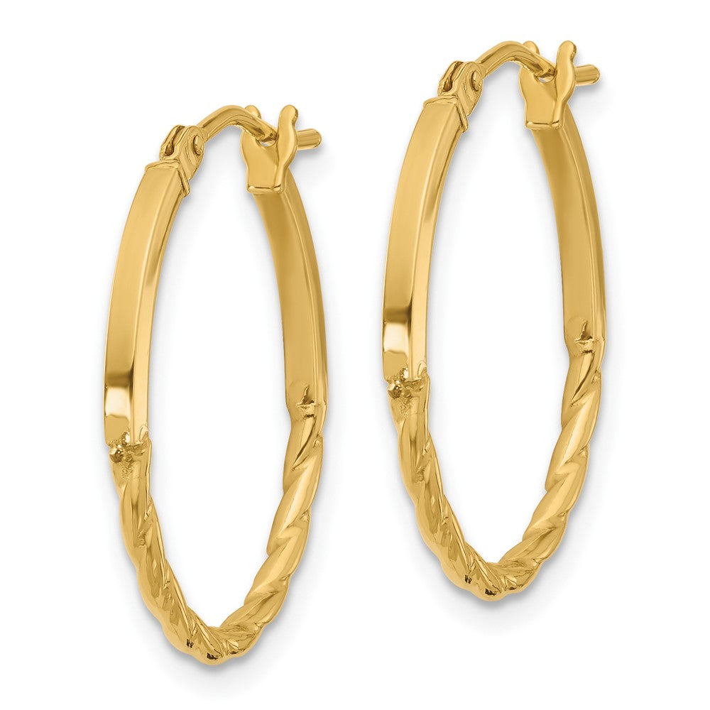 14K Yellow Gold Polished Twist Oval Hoop Earrings
