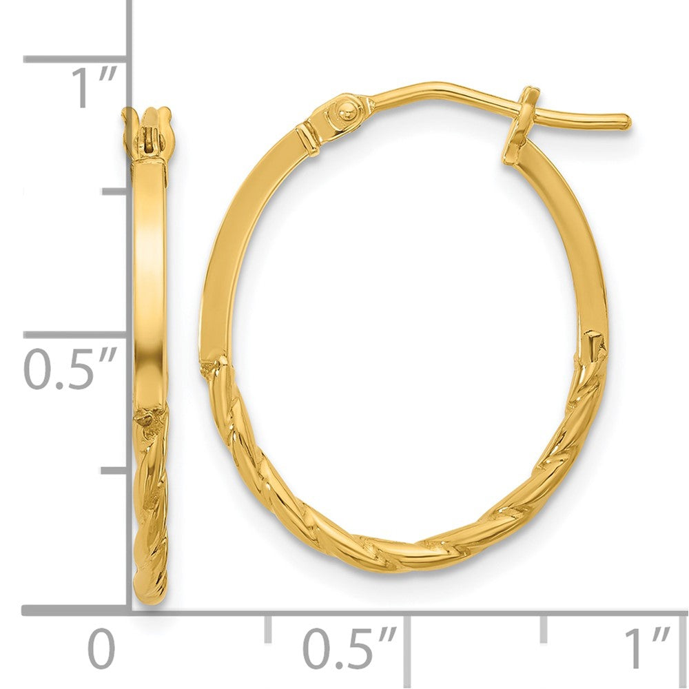 14K Yellow Gold Polished Twist Oval Hoop Earrings