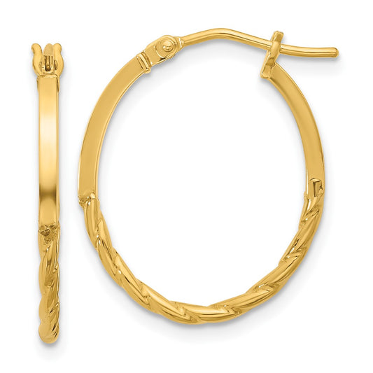 14K Yellow Gold Polished Twist Oval Hoop Earrings