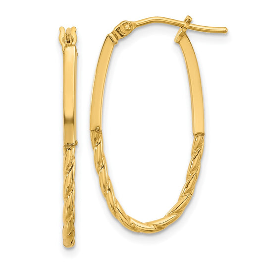 14K Yellow Gold Polished Oval Hoop Earrings
