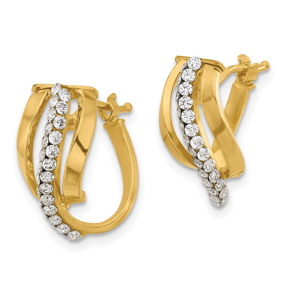 14K Yellow Gold Polished With Crystals Fancy Wave Hoop Earrings
