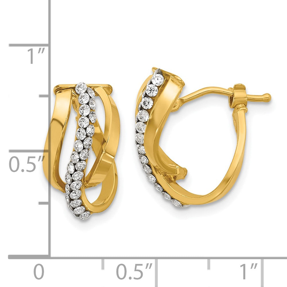 14K Yellow Gold Polished With Crystals Fancy Wave Hoop Earrings