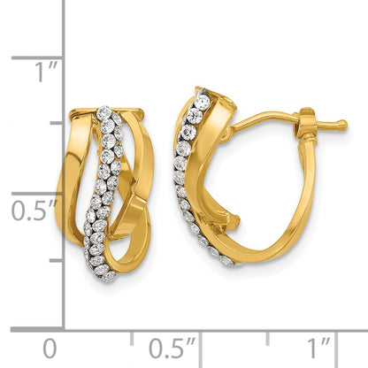 14K Yellow Gold Polished With Crystals Fancy Wave Hoop Earrings