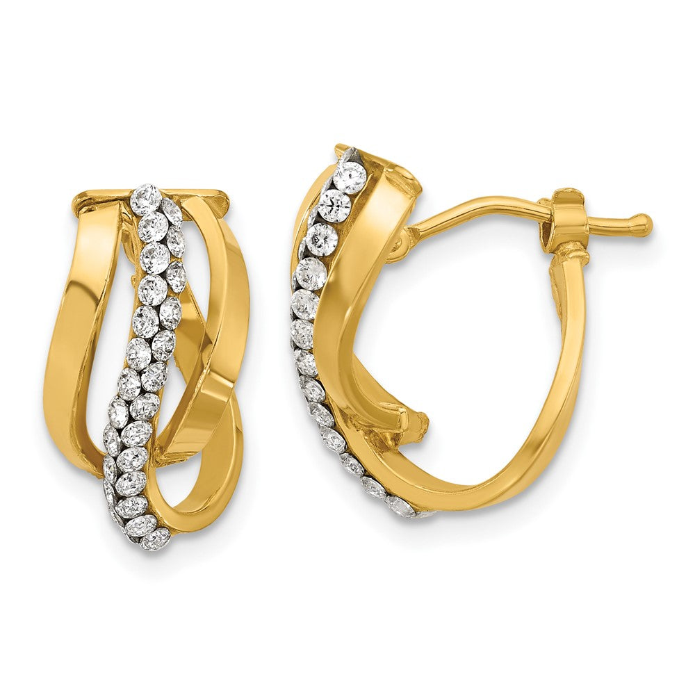 14K Yellow Gold Polished With Crystals Fancy Wave Hoop Earrings