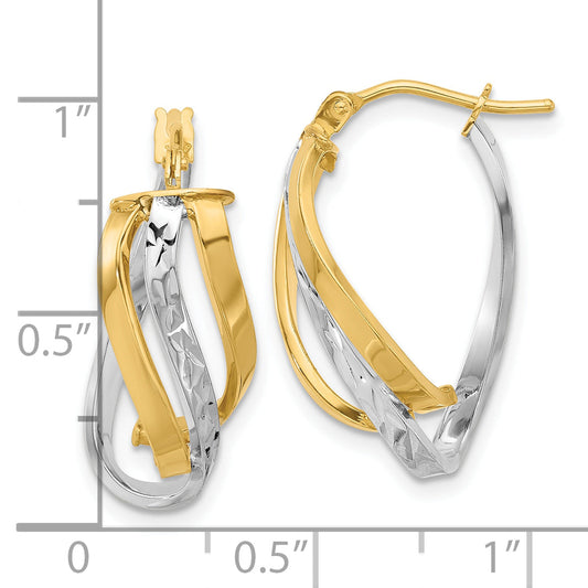 14K Yellow & Rhodium White Polished And D/C Fancy Hoop Earrings
