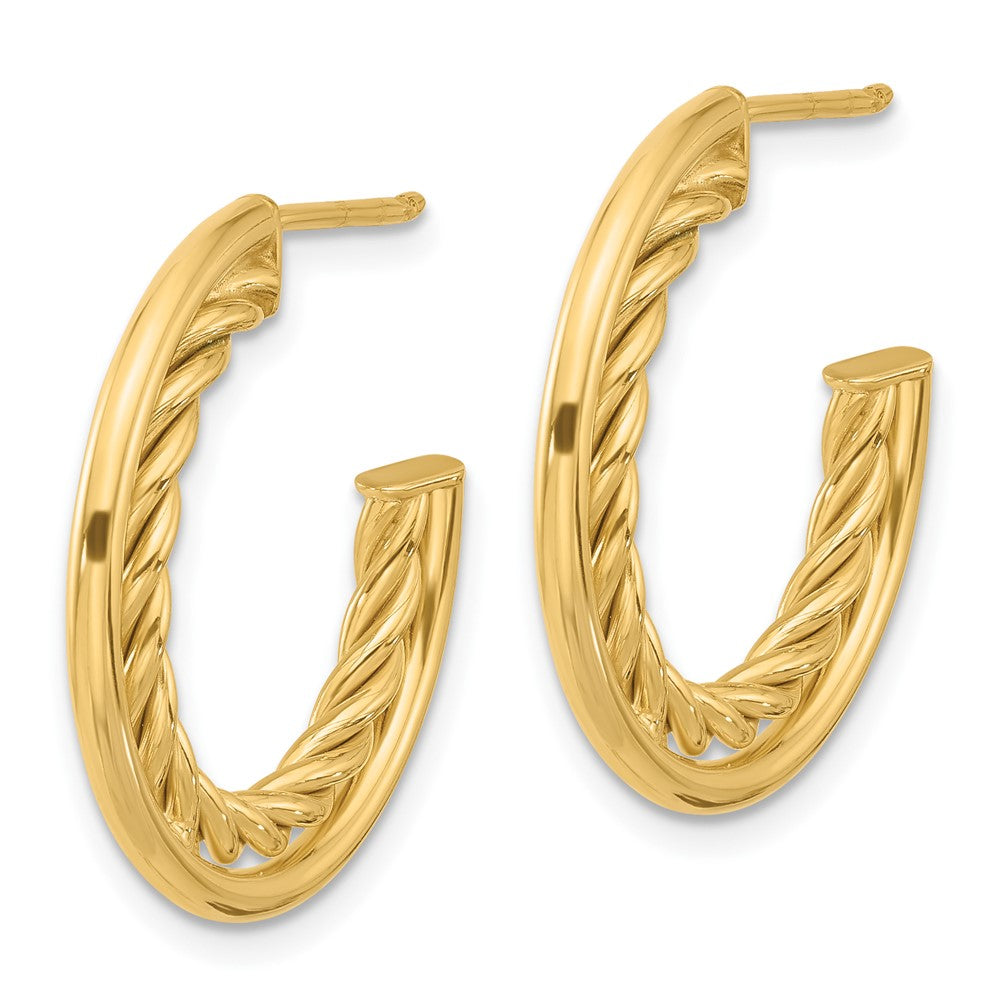 14K Yellow Gold Polished And Textured J Hoop Post Earrings
